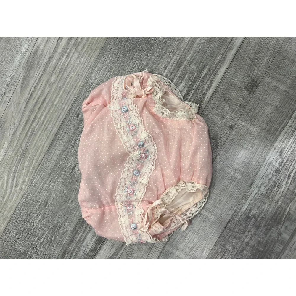 Vintage Pink Swiss Dot Lace Floral Embroidered Diaper Cover Bloomers 0-3 Months